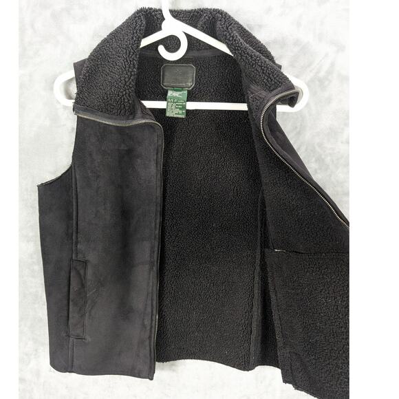 Ralph Lauren Vest Womens PP Petite Black Sherpa Soft Zip up Faux Suede Preppy - Picture 6 of 8